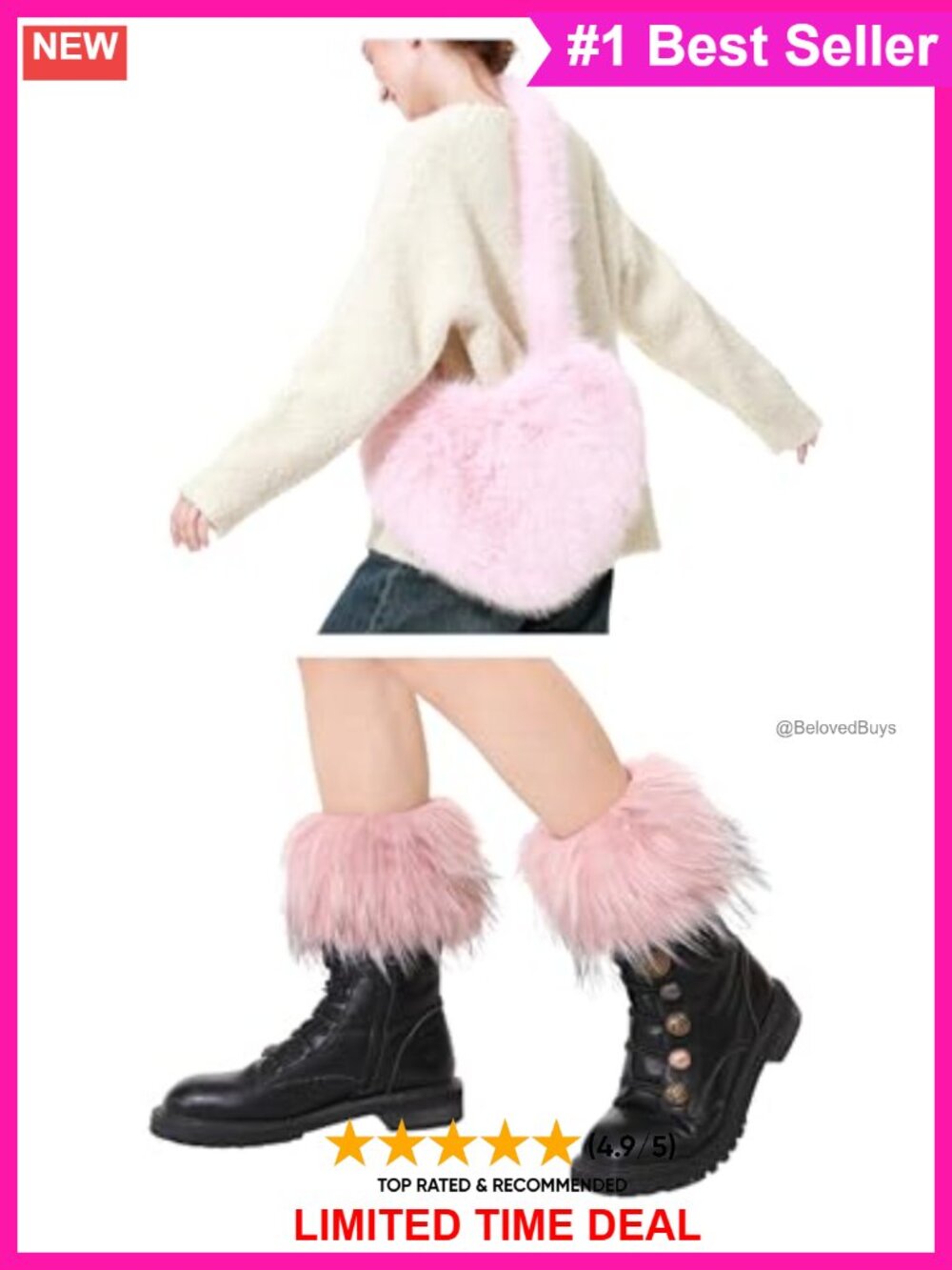 Faux Fur Shoulder Bag and Leg Warmers 2pc Set Quilted Lined Cosplay Costume